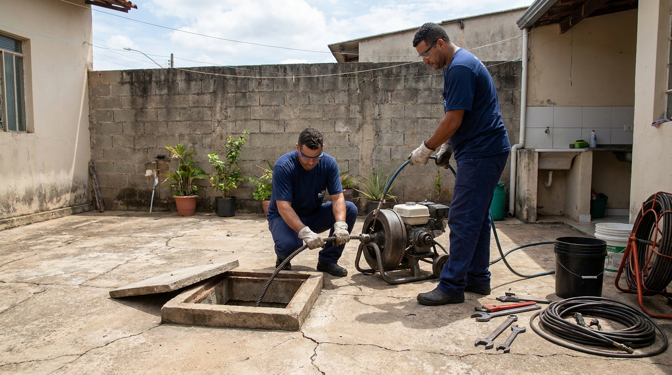 Desentupimento de esgoto residencial em Araraquara‑SP
